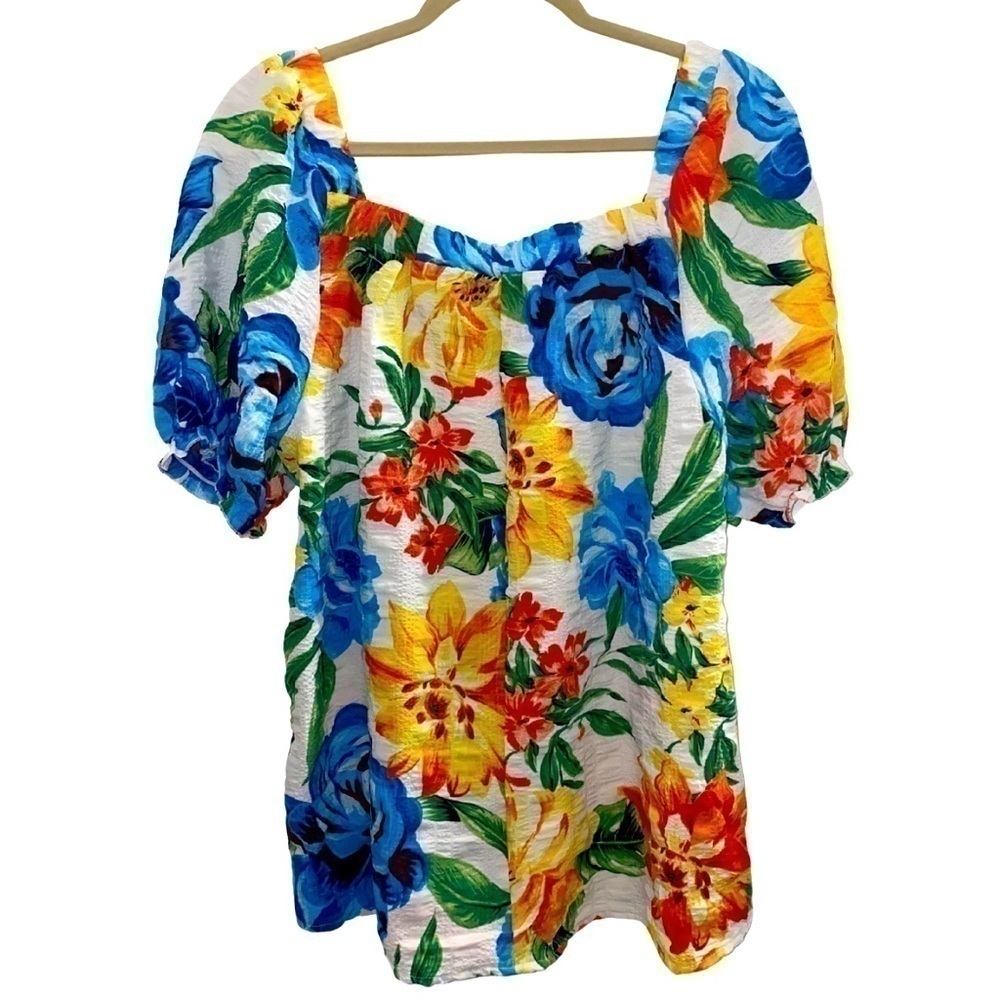 Colorful Mlle Gabrielle blouse size L. Darling oversized floral print. Loose fit